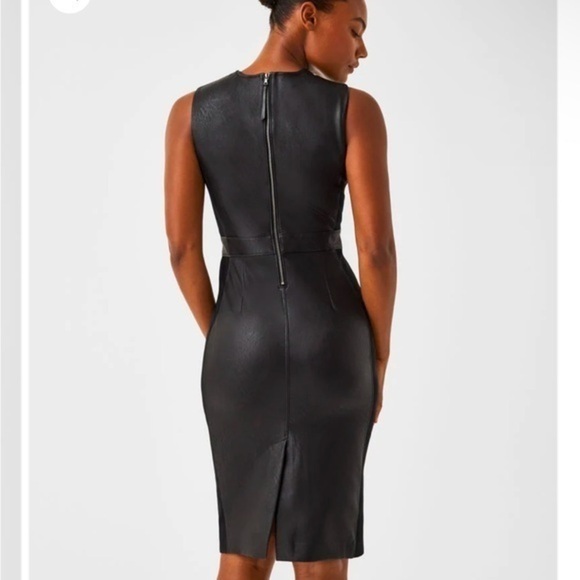 SPANX Plus Size Black Faux Leather Mixed Media Leather Like Combo Sheath Dress - Picture 9 of 15